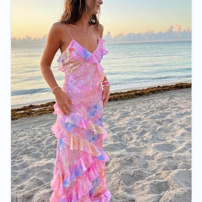 Elena - Langes degradiertes Kleid mit Rüschen