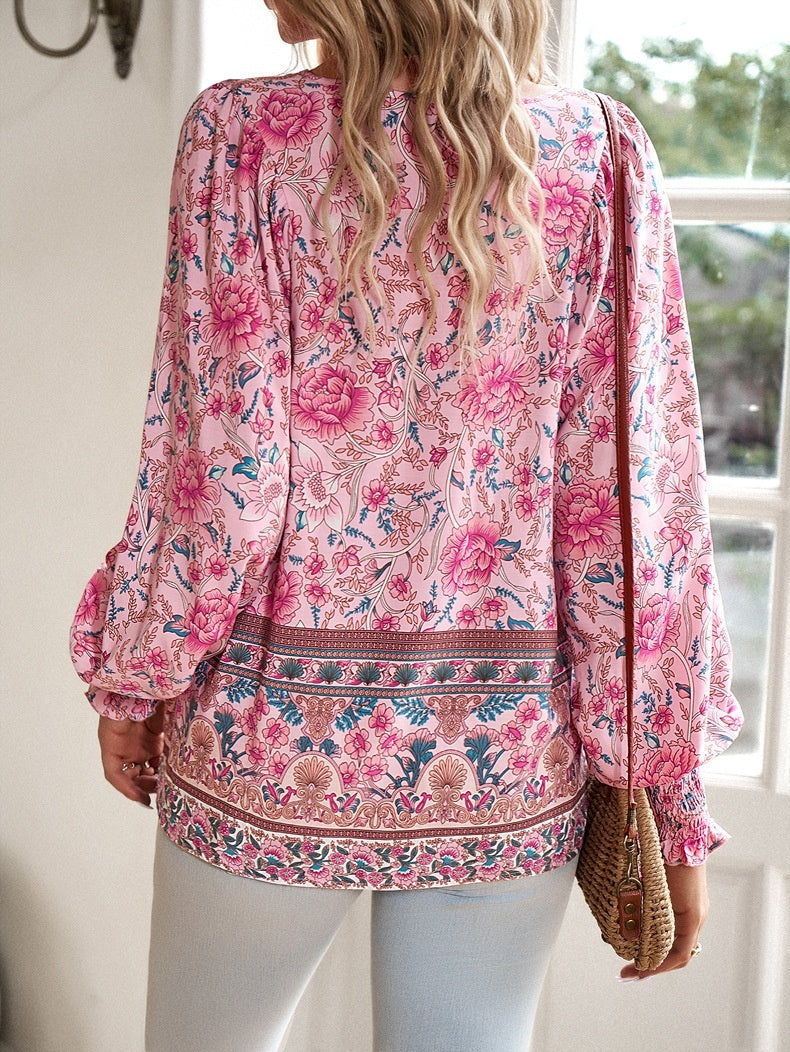 Florinda - Florale Boho-Bluse mit langen Ärmeln