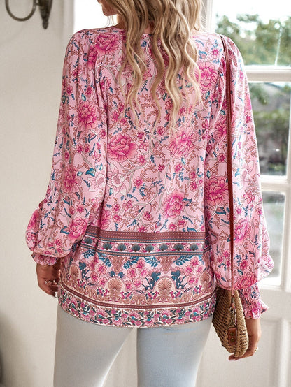 Florinda - Florale Boho-Bluse mit langen Ärmeln