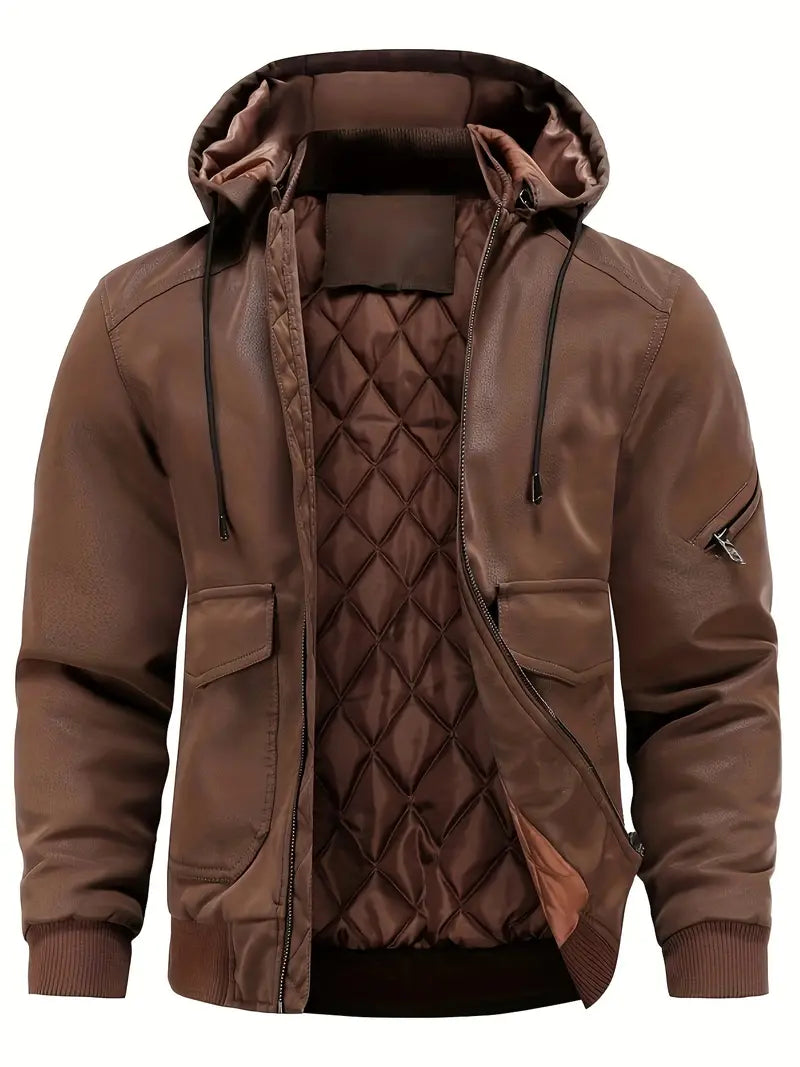 Carding | Herren Leder-Winterjacke mit Kapuze