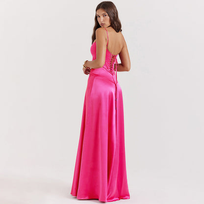 Selena - Maxikleid aus Satin mit schmalen Trägern