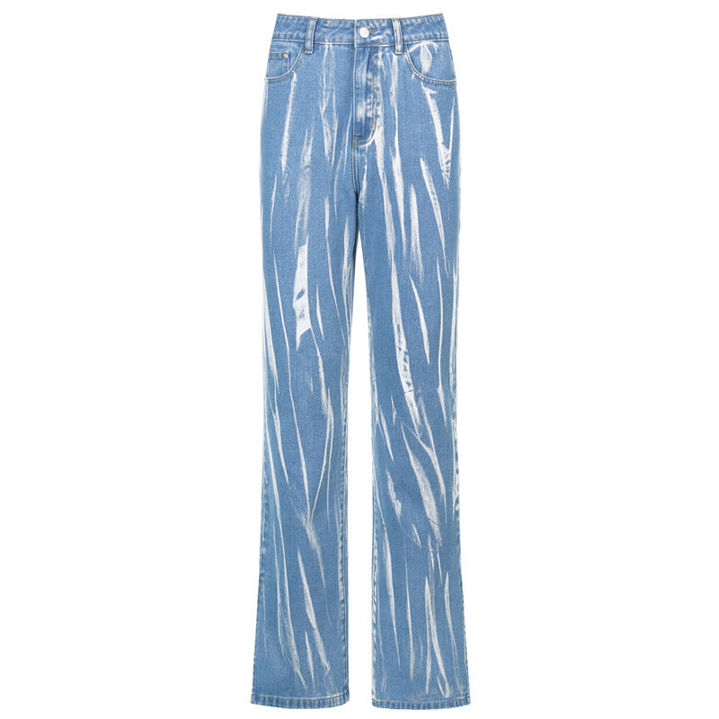 Angela | Damen-Baggy-Jeans mit hoher Taille und Graffiti-Print