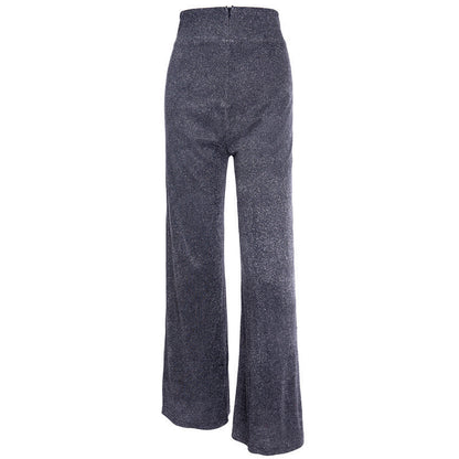 Valentina | Glänzende silberne Hose mit weitem Bein