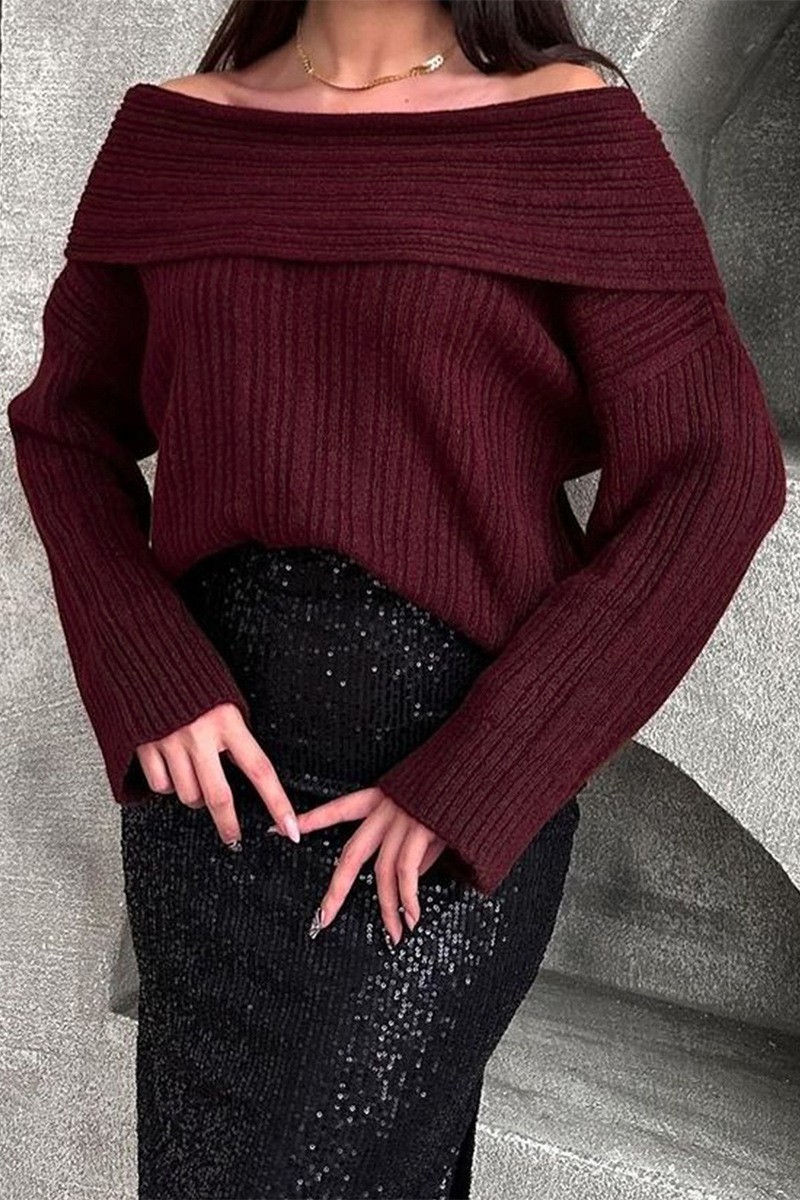 Charlotte | Oversized Strickpullover mit breitem Krage für Damen