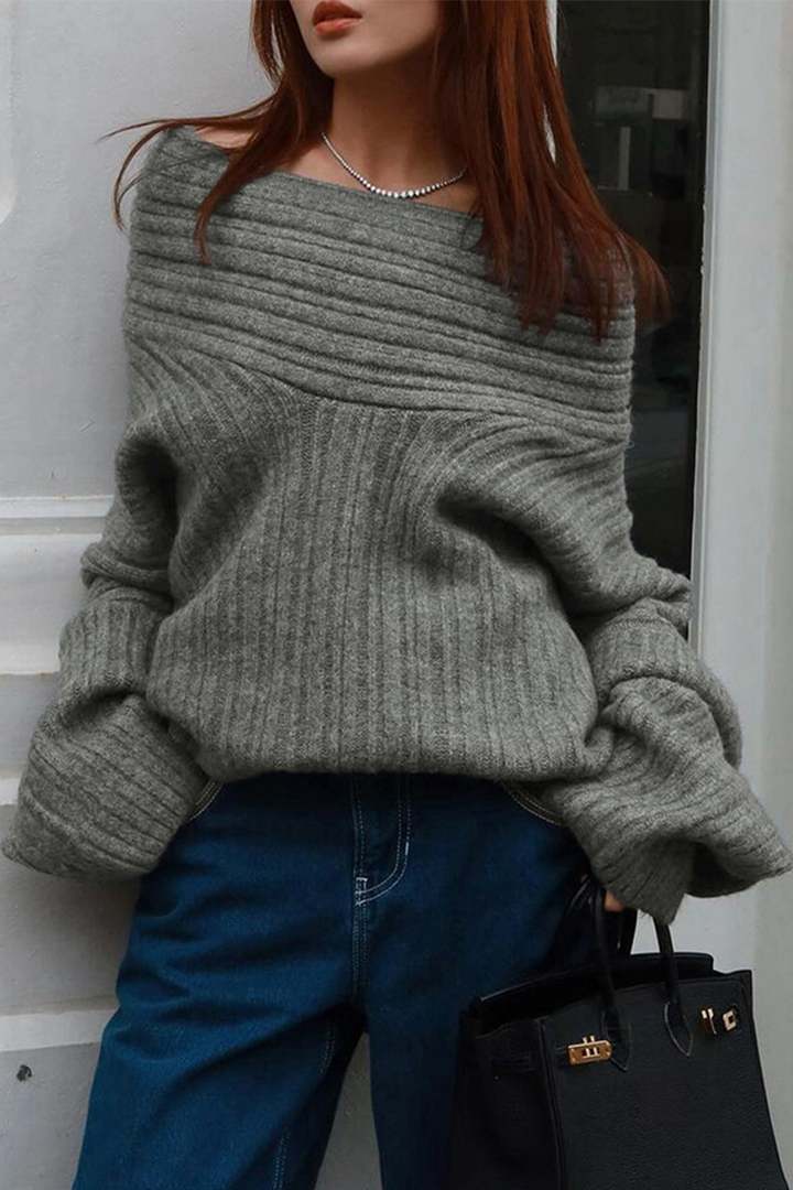 Charlotte | Oversized Strickpullover mit breitem Krage für Damen