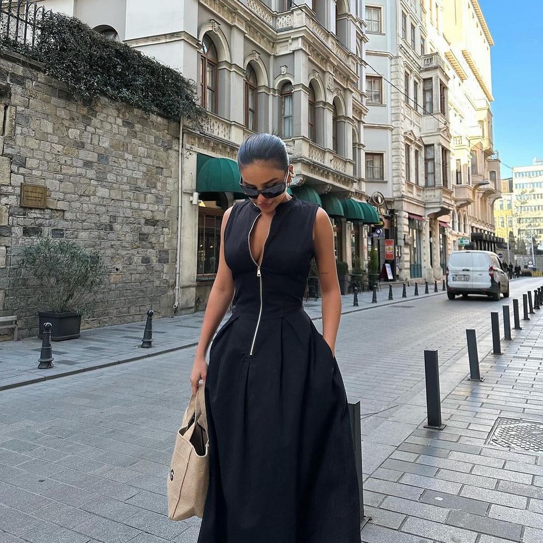 Bianca - Langes ärmelloses Kleid mit Reißverschluss vorne