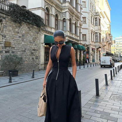 Bianca - Langes ärmelloses Kleid mit Reißverschluss vorne