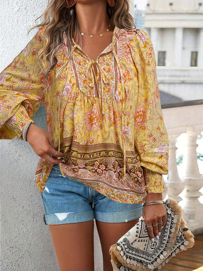 Florinda - Florale Boho-Bluse mit langen Ärmeln