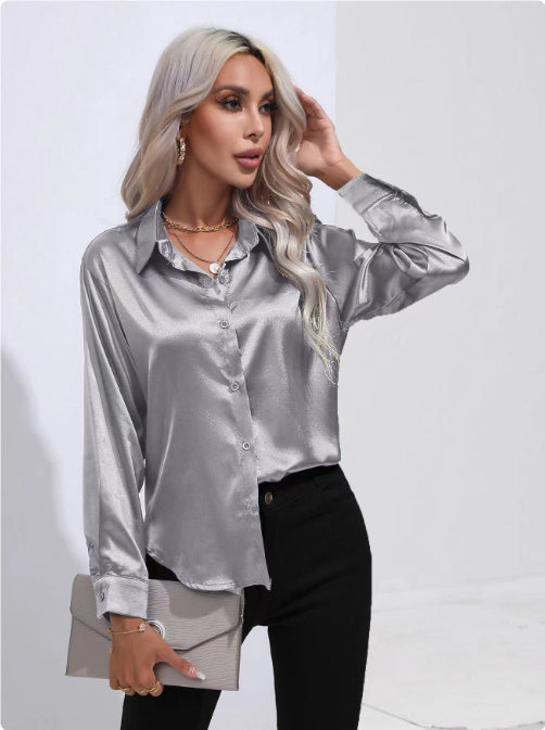 Luna - Langärmelige Satinbluse mit raffiniertem Touch