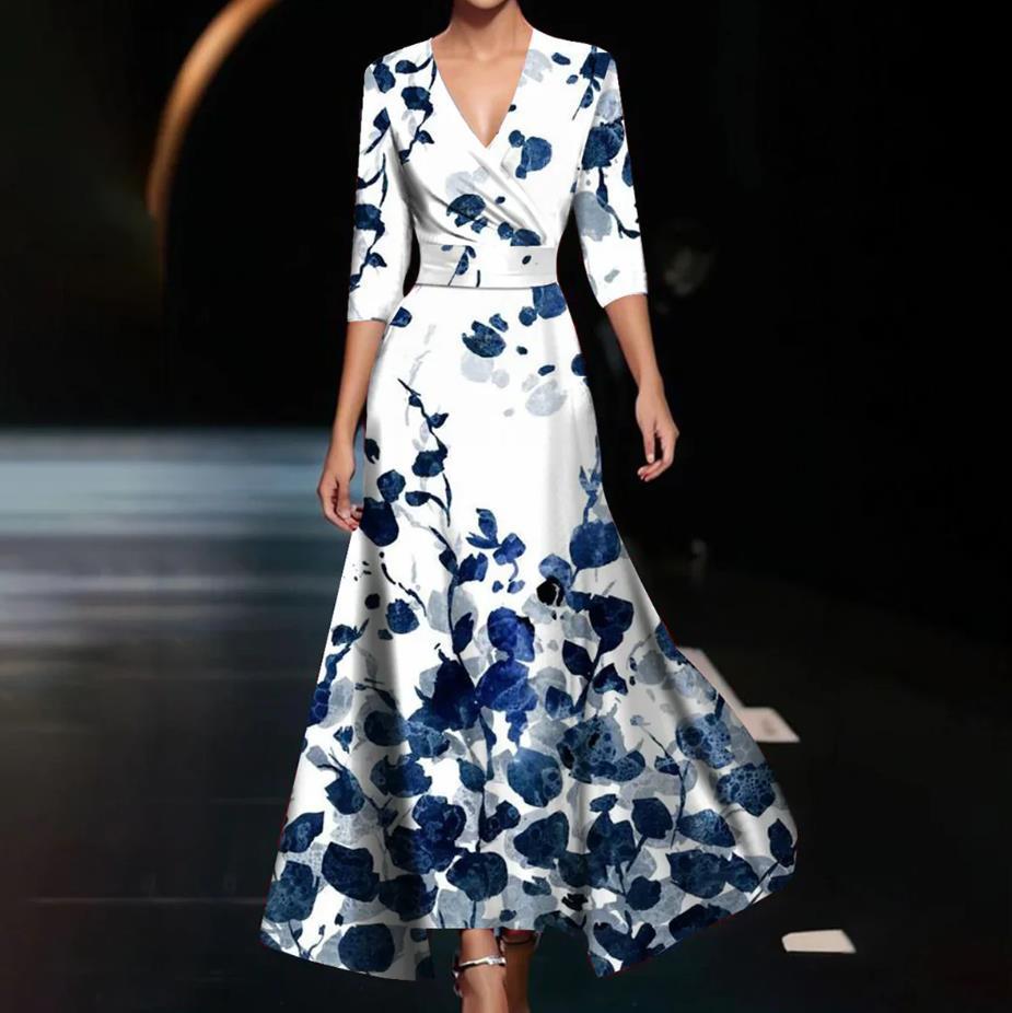 Vivian - Bedrucktes Maxikleid mit V-Ausschnitt