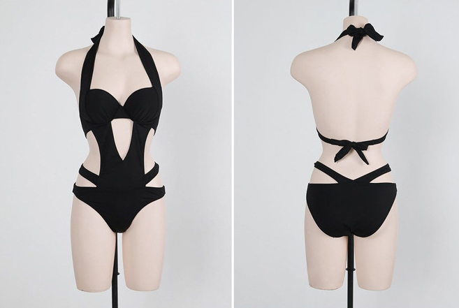 Stuttgart | Halter Cut Out Bandage Trikini Badeanzug