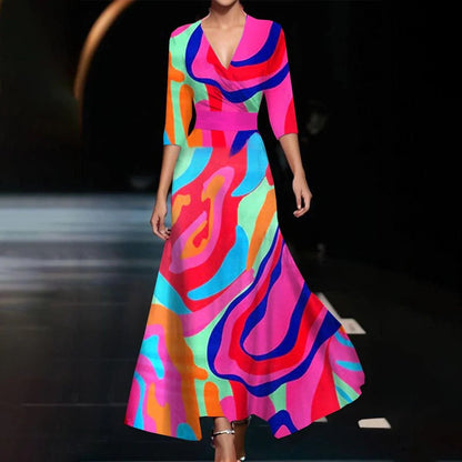 Vivian - Bedrucktes Maxikleid mit V-Ausschnitt