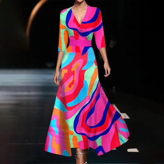 Vivian - Bedrucktes Maxikleid mit V-Ausschnitt