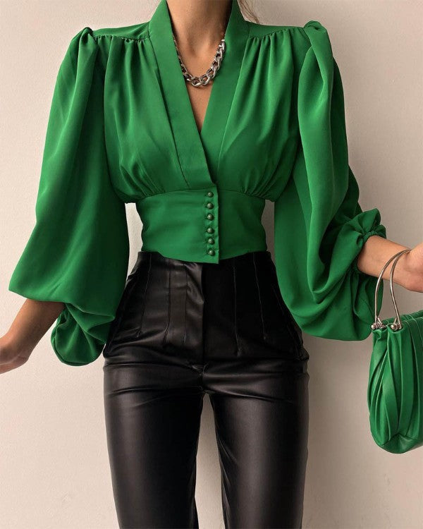 Nova - Geometrische Bluse mit Puffärmeln