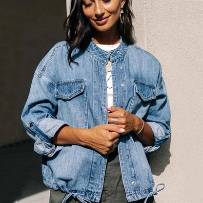 Camila : Locker sitzende Jacke aus Baumwoll-Denim mit Kordelzug für Damen