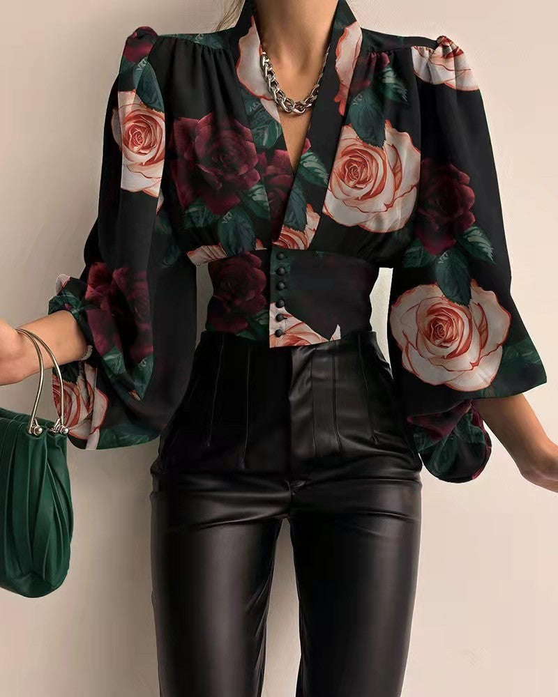 Nova - Geometrische Bluse mit Puffärmeln