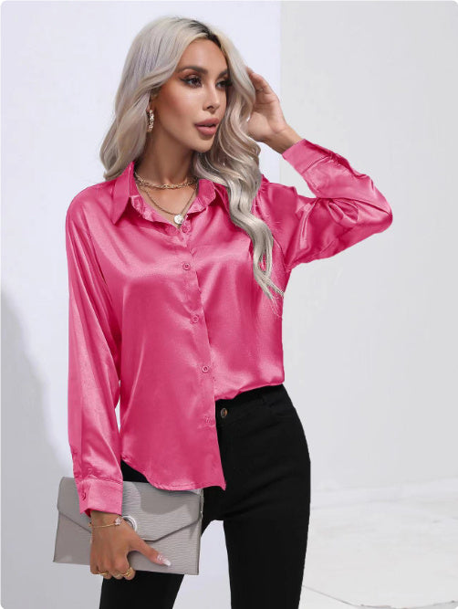 Luna - Langärmelige Satinbluse mit raffiniertem Touch
