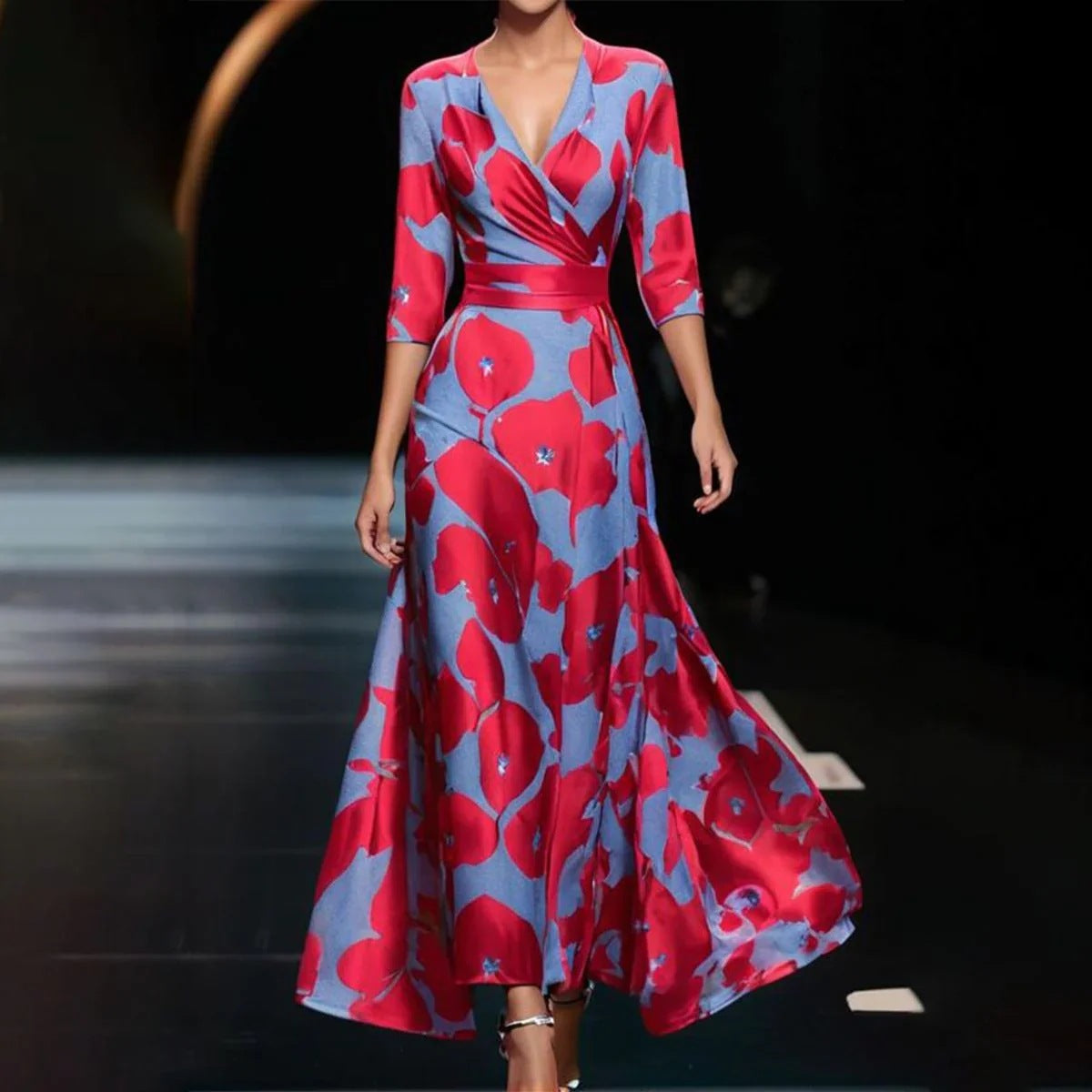 Vivian - Bedrucktes Maxikleid mit V-Ausschnitt