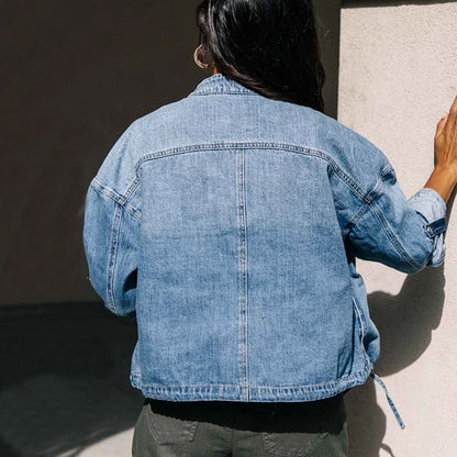 Camila : Locker sitzende Jacke aus Baumwoll-Denim mit Kordelzug für Damen