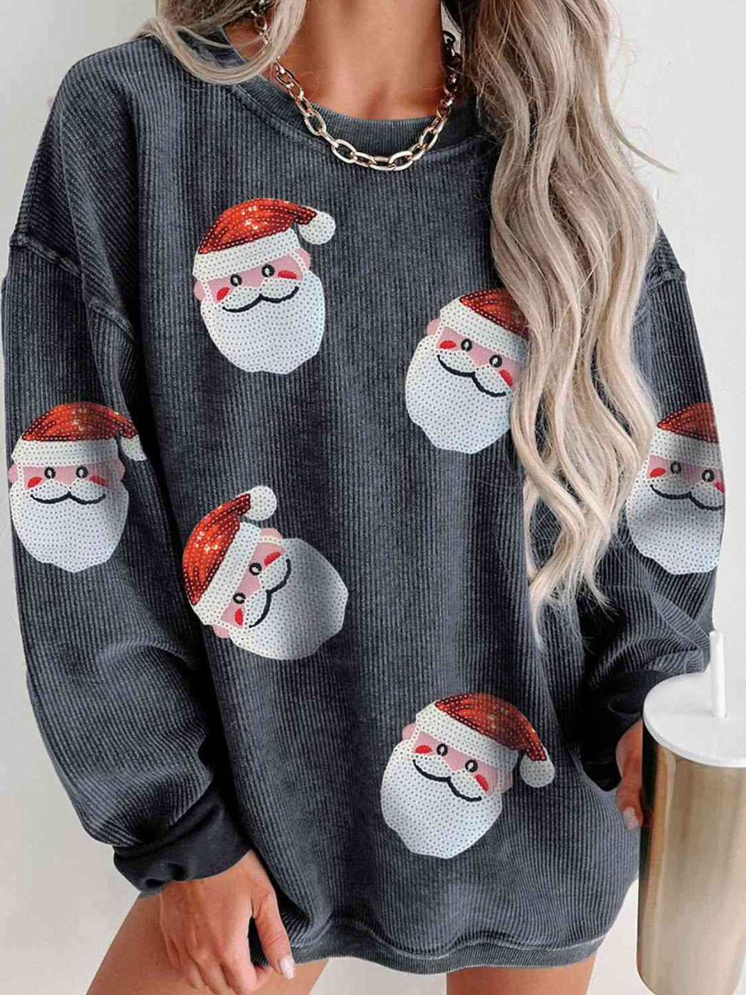 Luna | Geripptes sweatshirt mit pailletten und santa-patch