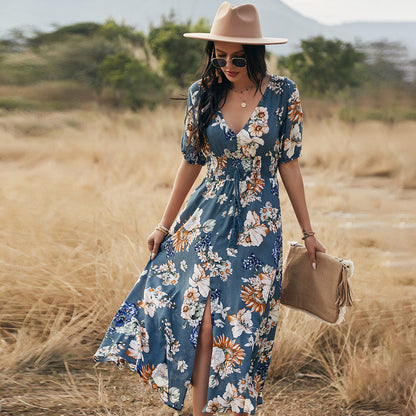 Lucia - Maxikleid mit V-Ausschnitt und Blumenmuster