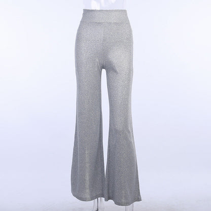 Valentina | Glänzende silberne Hose mit weitem Bein
