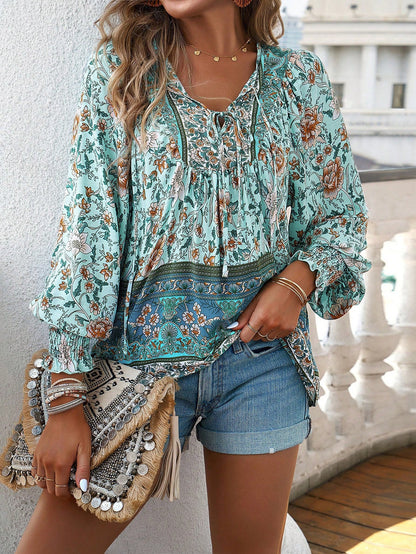 Florinda - Florale Boho-Bluse mit langen Ärmeln