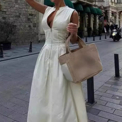 Bianca - Langes ärmelloses Kleid mit Reißverschluss vorne