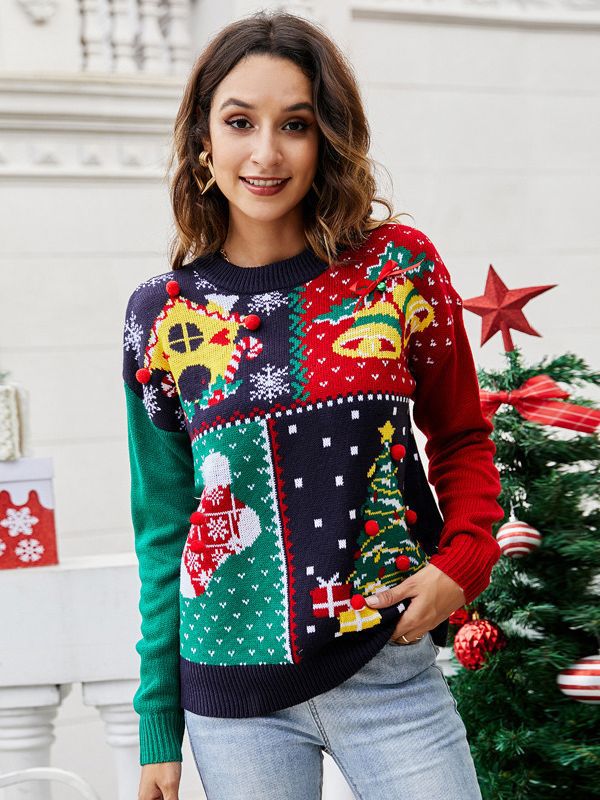 Sofie | Damen-Strickpullover mit Weihnachtsbaum- und Schneeflockenmotiv