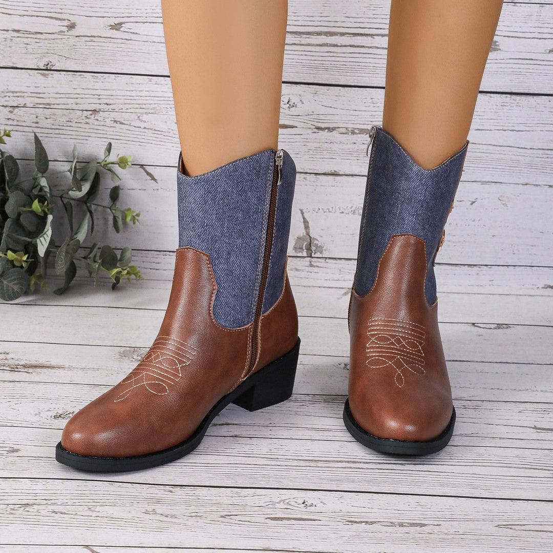 Ava | Retro Western Cowboy Boots mit Denim-Patchwork für Frauen