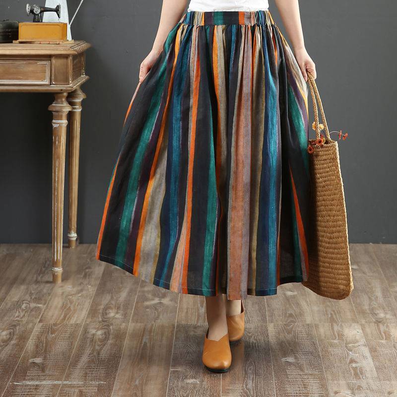 Camila - Mehrfarbig gestreifter Midirock im Boho-Stil