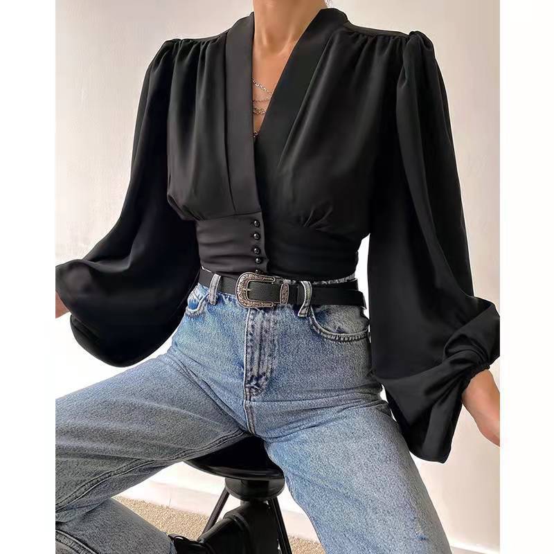Nova - Geometrische Bluse mit Puffärmeln