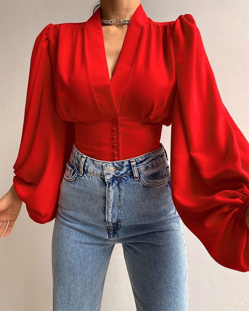 Nova - Geometrische Bluse mit Puffärmeln