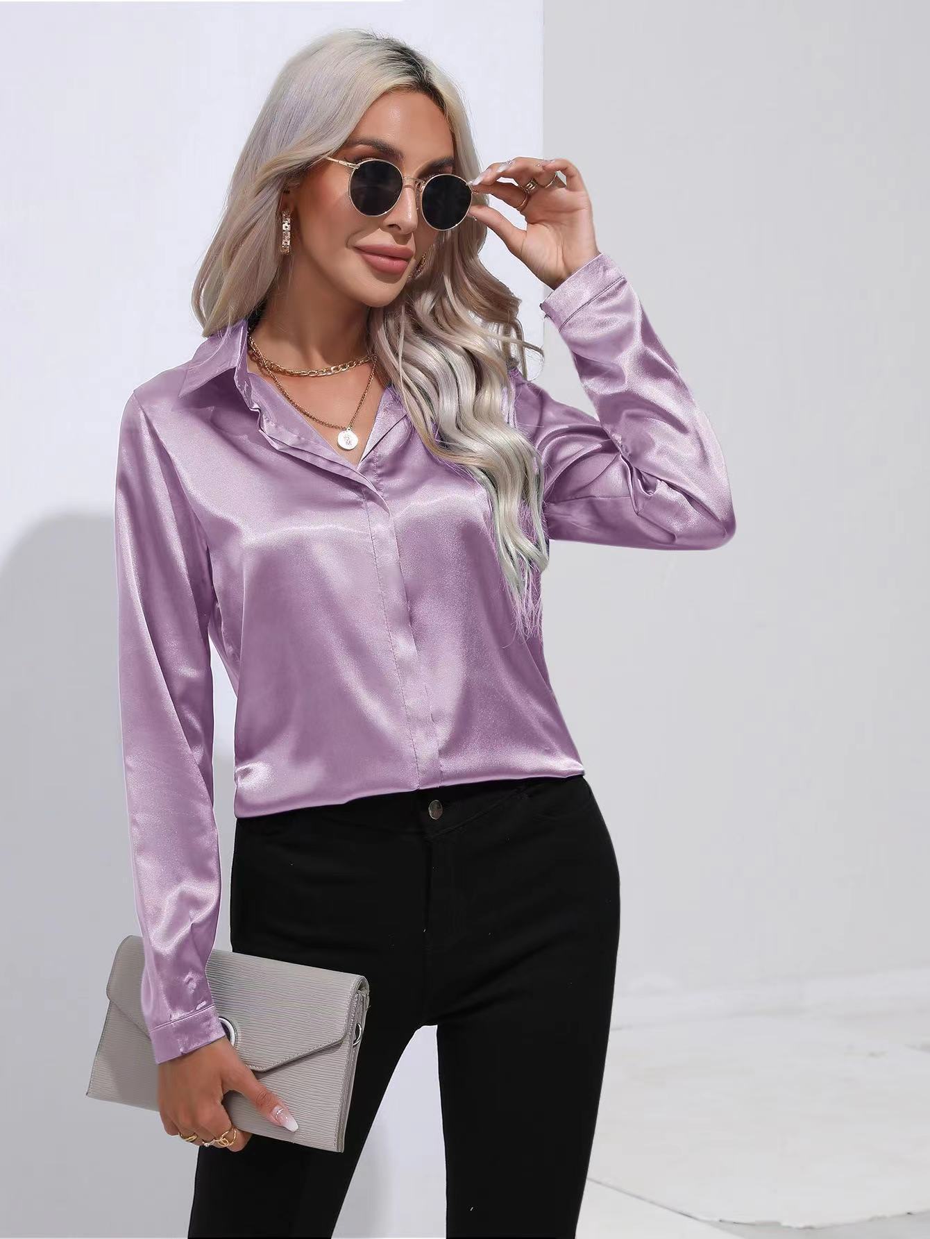 Luna - Langärmelige Satinbluse mit raffiniertem Touch