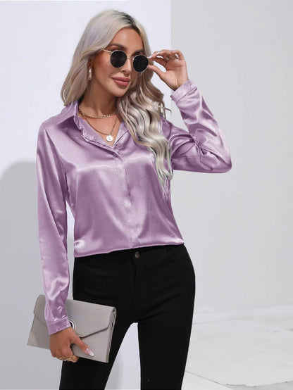 Luna - Langärmelige Satinbluse mit raffiniertem Touch