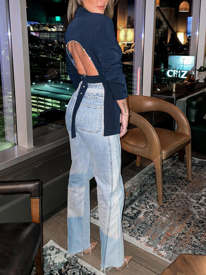 Clementina | Eleganter und glänzender Blazer mit offenem Rücken und verstellbarer Passform