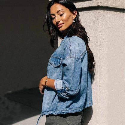 Camila : Locker sitzende Jacke aus Baumwoll-Denim mit Kordelzug für Damen