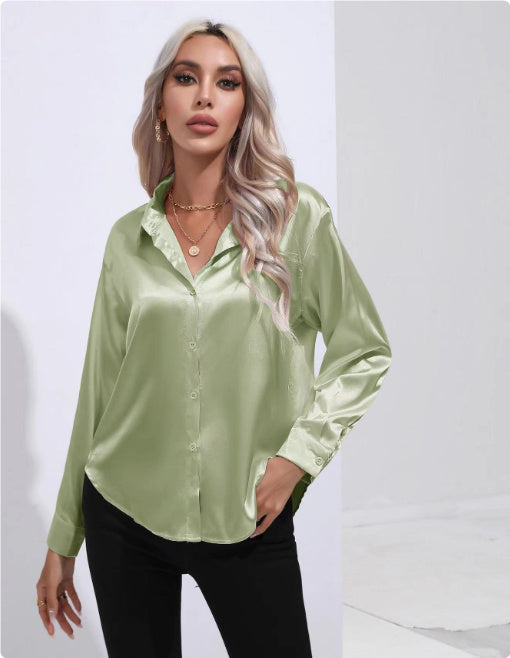 Luna - Langärmelige Satinbluse mit raffiniertem Touch
