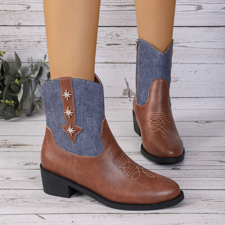 Ava | Retro Western Cowboy Boots mit Denim-Patchwork für Frauen