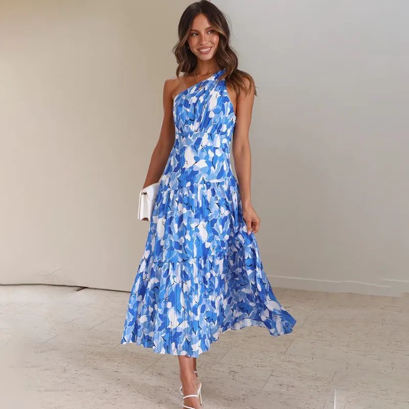 Marina - Maxikleid mit Blumenmuster und einer Schulter