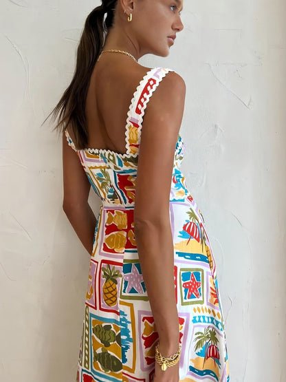 Gabriela - Langes bedrucktes Kleid mit Trägern