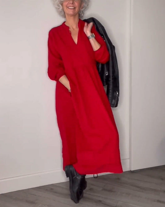 Teresa - Langes Maxikleid mit langen Ärmeln und minimalistischem Stil