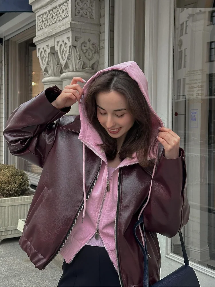 Aya | Vintage PU-lederjacke für damen mit reverskragen