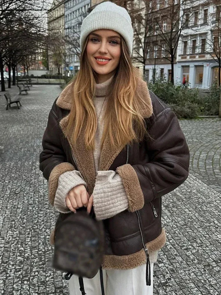 Ara | Vintage Lammwolljacke Damen mit Reißverschluss und Taschen