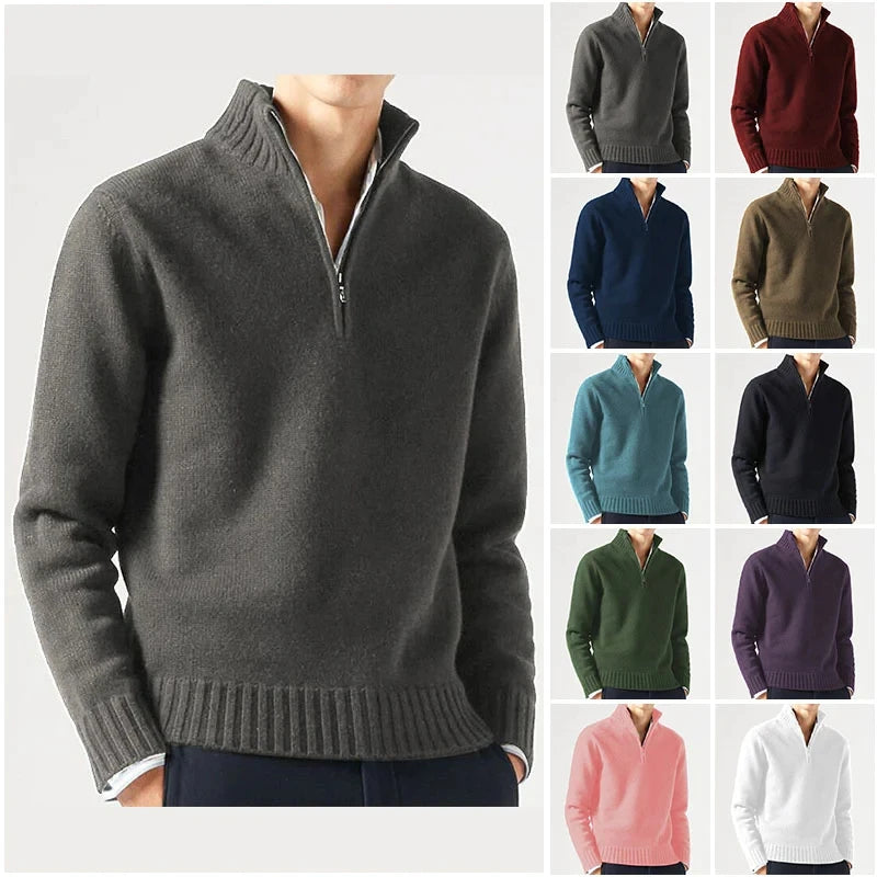 James | Herren Basic Wollpullover mit Reißverschluss für den Winter