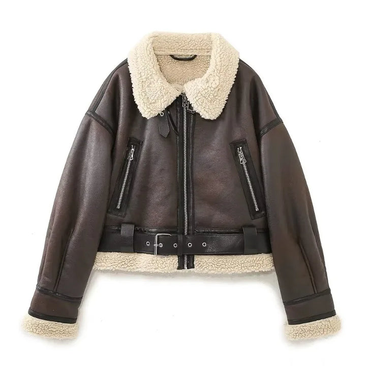 Zoe | Warme Shearling Jacke Damen mit Gürtel