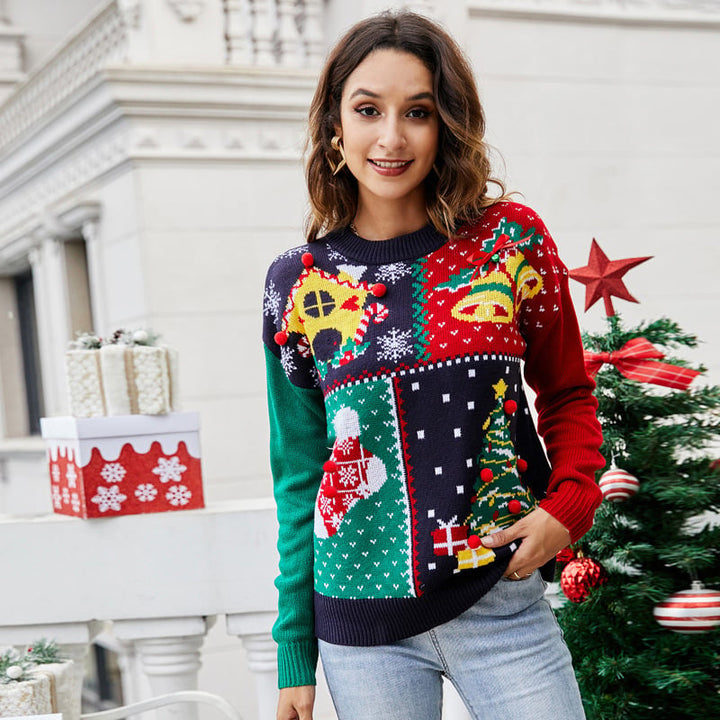 Sofie | Damen-Strickpullover mit Weihnachtsbaum- und Schneeflockenmotiv