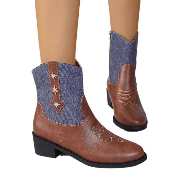 Ava | Retro Western Cowboy Boots mit Denim-Patchwork für Frauen