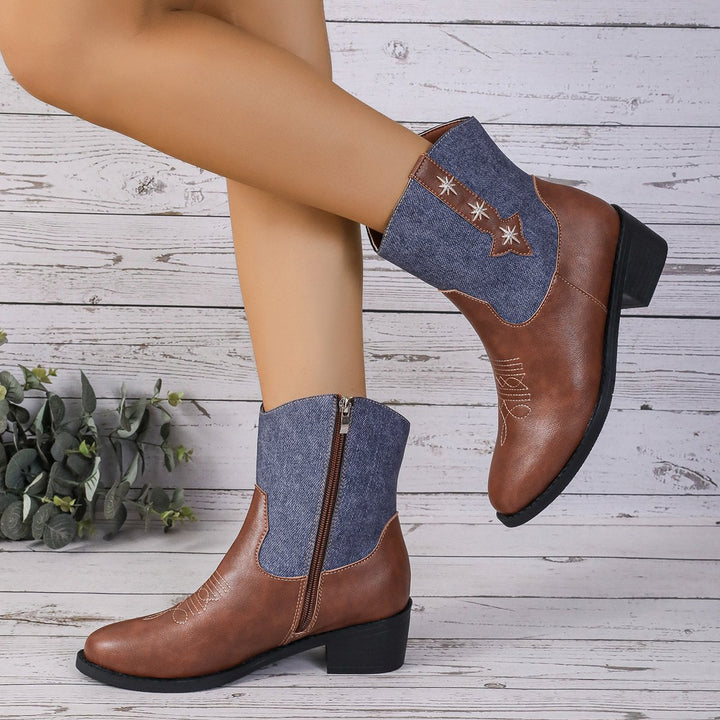 Ava | Retro Western Cowboy Boots mit Denim-Patchwork für Frauen