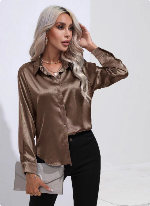 Luna - Langärmelige Satinbluse mit raffiniertem Touch